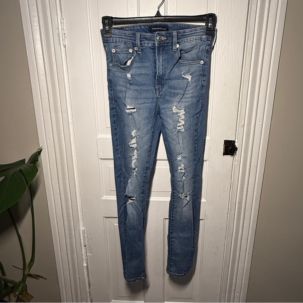 Aeropostale Women’s Distressed Super High Rise Jeggings